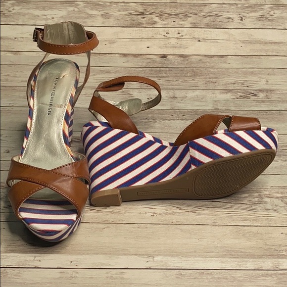 Tommy Hilfiger Shoes - Tommy Hilfiger red white & blue stripe wedge heels